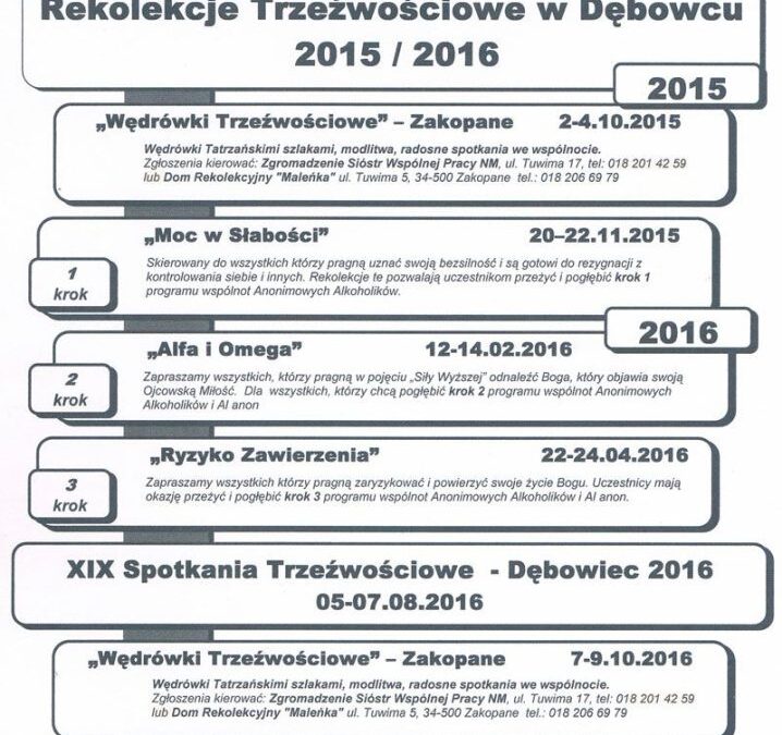 Rekolekcje Trzeźwościowe w Dębowcu 2015/2016